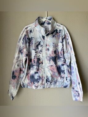 Adidas Girls Full Zip Mock Neck Tricot Jacket Size M Loose Fit Floral Pattern